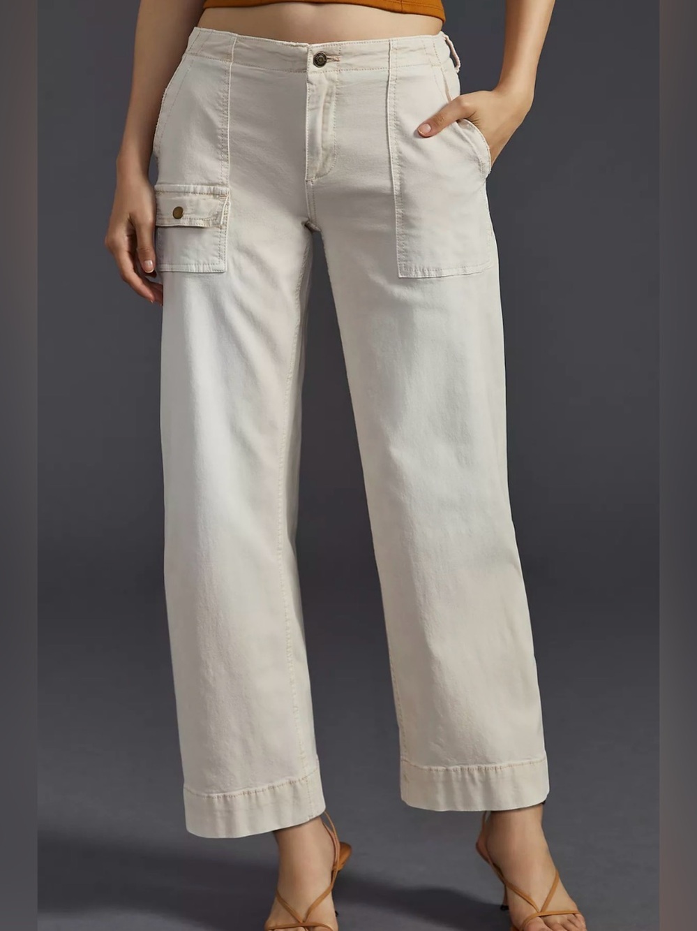 Pilcro Low-Rise Relaxed Wide Leg Trousers in Cream